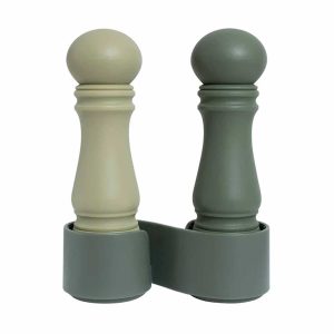 CrushGrind minikvern-sett i persille- og salviefarger med keramiske kniver, ideelt for bordbruk og enkel transport.