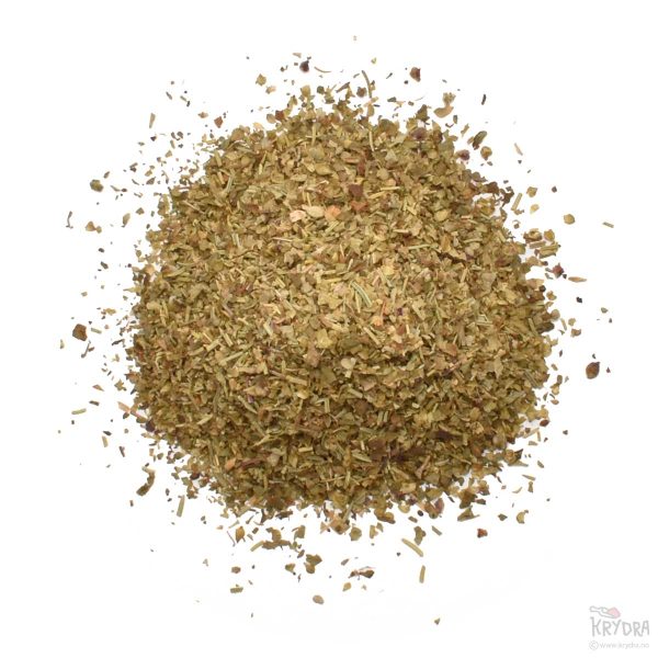 Italiensk krydderblanding sett ovenfra på hvit bakgrunn