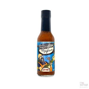 Torchbearer Mushroom Mayhem hot sauce – en fyldig og umami-rik chilisaus med habanero, Scorpion-pepper og sopp.