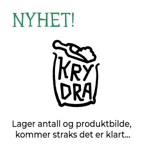 Plassholderbilde for nytt produkt hos Krydra. Viser Krydra-logoen med teksten 'NYHET!' og 'Lager antall og produktbilde, kommer straks det er klart