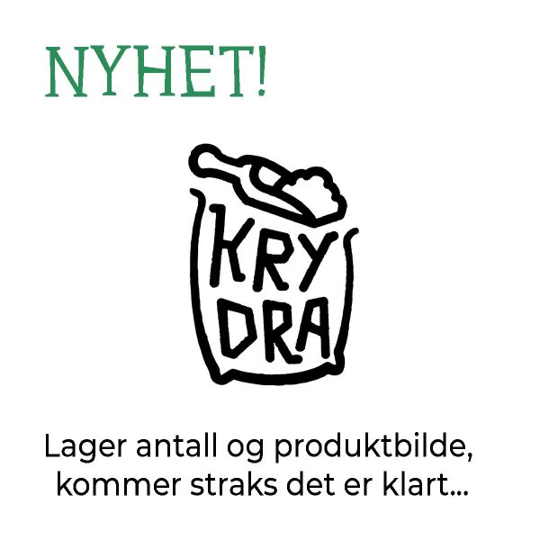 Plassholderbilde for nytt produkt hos Krydra. Viser Krydra-logoen med teksten 'NYHET!' og 'Lager antall og produktbilde, kommer straks det er klart