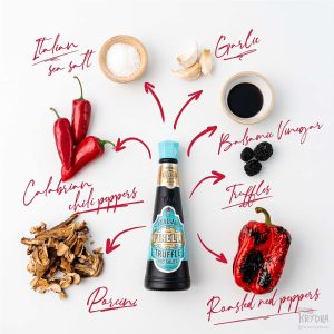 Ingrediens oversikt til firelli chili hot sauce med truffle