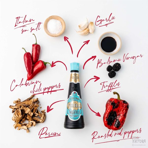 Ingrediens oversikt til firelli chili hot sauce med truffle